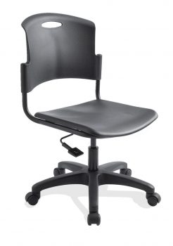 ecoCentric Student chair from ergoCentric. Black Plastic. Equipped with Seat Height Mechanism, Black Base, and Casters.