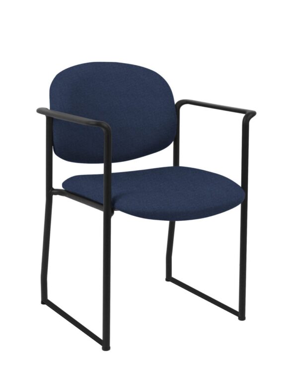 geoCentric Stacker with Arms from ergoCentric. Equipped with Black Frame and Blue Seat/Back