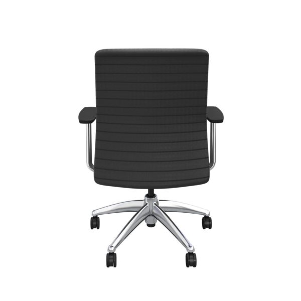 iCentric Mesh Back office chair from ergoCentric. Black. Equipped with 2 Position Lock Swivel Tilt Mechanism, Chrome Fixed Boardroom Arms, Chrome Base, Arms, and Casters.