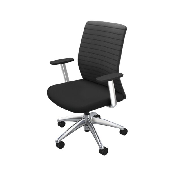 iCentric Mesh Back office chair from ergoCentric. Black. Equipped with 2 Position Lock Swivel Tilt Mechanism, Chrome Fixed Boardroom Arms, Chrome Base, Arms, and Casters.
